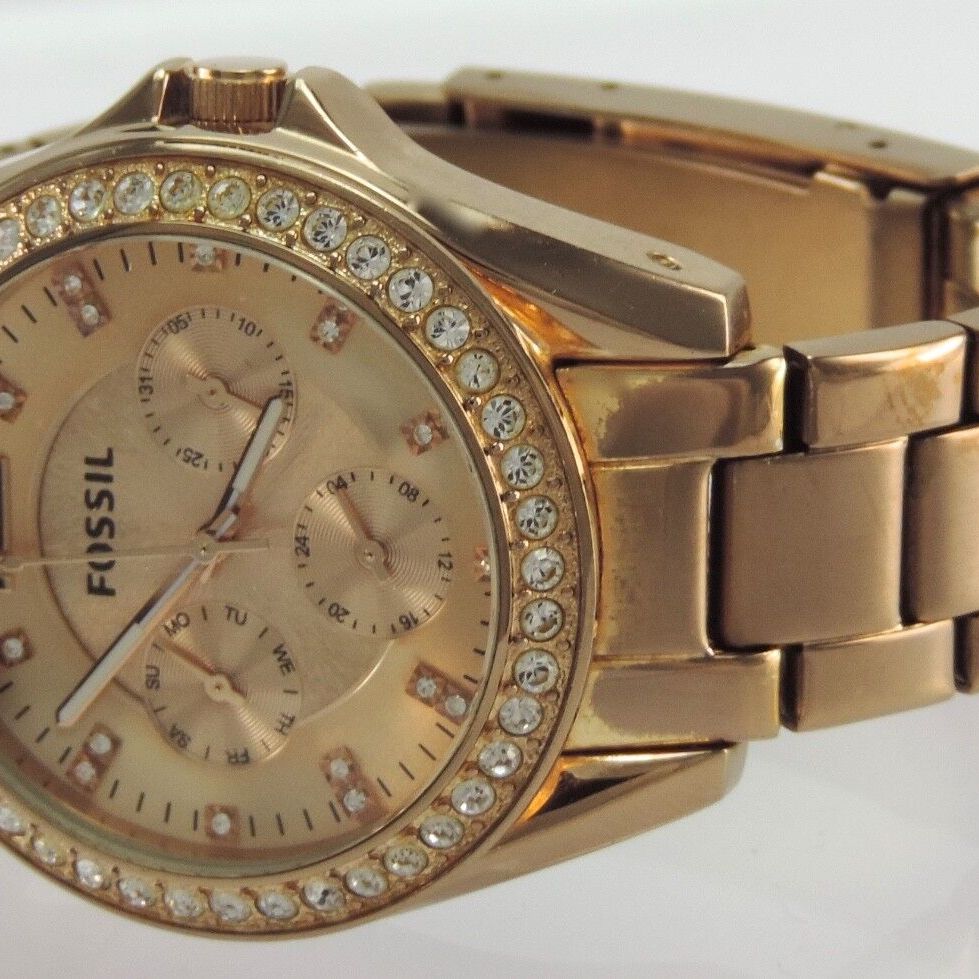 Fossil Damenuhr mit Strasssteine Quarz Ref-ES-2811251108