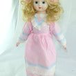 Laden Sie das Bild in den Galerie-Viewer, Puppe mit rosa blauem Kleid & Hut / Porzellankopf & Stoffkörper / ca. 40 cm