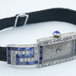 Laden Sie das Bild in den Galerie-Viewer, Art-Deco Damen Platin Armbanduhr mit Diamanten&Saphir