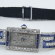 Laden Sie das Bild in den Galerie-Viewer, Art-Deco Damen Platin Armbanduhr mit Diamanten&Saphir