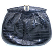 Laden Sie das Bild in den Galerie-Viewer, Vintage Bettl Moob Design Baby Krokodil Damen Handtasche Schwarz Made in Italy