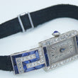 Laden Sie das Bild in den Galerie-Viewer, Art-Deco Damen Platin Armbanduhr mit Diamanten&Saphir
