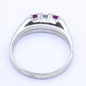 Vintage Damenring mit Rubin & Diamanten / 585er 14 K Weißgold - 57 18,1 mm Ø *