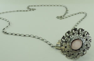 Damen 835er Silber Kette & 925er Silber Anhänger mit Rosenquarz Vintage