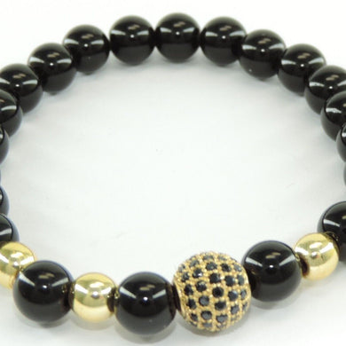 Unisex elastisches Armband vergoldet mit Perlenoptik 17-21 cm