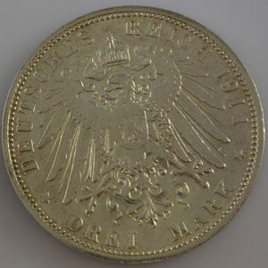 3 Mark Silbermünze dt. Kaiserreich 1911 D - Luitpold Prinz Regent von Bayern
