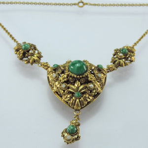 Vintage Trachten-Collier mit Aventurin & Perlen Vergoldet / ca. 42,0 cm