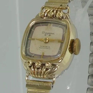 DUGENA - 17 Rubis Antichoc Damenuhr / Handaufzug / Gold-Double