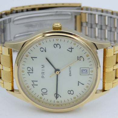 PRIM Herrenuhr Quarz vergoldet Stainless Steel