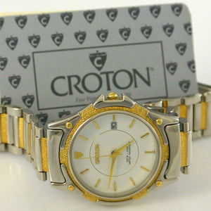 CROTON Herren-Armbanduhr / Quarz / Edelstahl - zum Teil 23 Karat vergoldet
