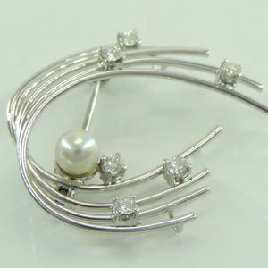 Vintage Brosche mit Perle & Diamanten ca. 0.30 ct / 585er 14 Karat Gold