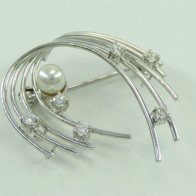 Vintage Brosche mit Perle & Diamanten ca. 0.30 ct / 585er 14 Karat Gold