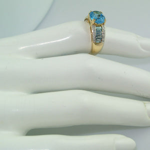 Damenring mit Aquamarin & Diamanten - 375er 9 K Gold 53 16,8 mm Ø *