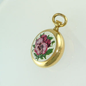 ROYAL Damen-Taschenuhr m Rosen-Motiv auf Rückseite / Handaufzug