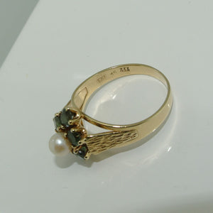 Vintage Damenring Turmalin & Perle / 333er - 8 Karat Gelbgold / 55 17,5 mm Ø *