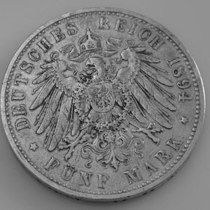 5 Mark Silbermünze Dt. Kaiserreich 1894 J- Hansestadt Hamburg