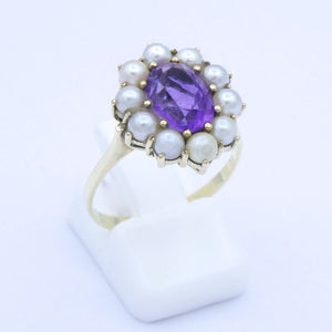 Vintage Damenring mit Perlen & Amethyst / 585er Gold 14 Karat - 56 17,8 mm Ø