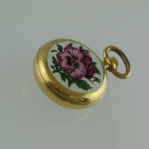 ROYAL Damen-Taschenuhr m Rosen-Motiv auf Rückseite / Handaufzug