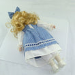 Laden Sie das Bild in den Galerie-Viewer, Puppe mit blau weißem Kleid / Porzellankopf &amp; Stoffkörper / ca. 33 cm
