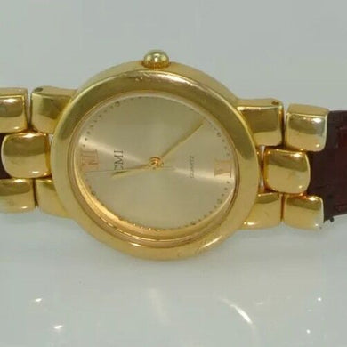 CMI - Damenuhr / Quarz / Edelstahl - vergoldet & Lederarmband