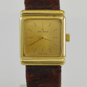 GOLANA Incabloc 1516 - Damenuhr / Handaufzug / vergoldet & Lederarmband