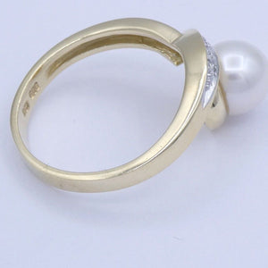 Damenring 585er 14 K Gold mit Perle & Diamanten - 56 17,8 mm Ø *