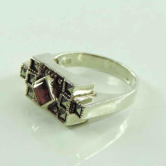 Vintage Damenring mit Turmalin Stein und Makasiten / 925er Silber 53 16,8 mm Ø