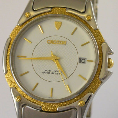 CROTON Herren-Armbanduhr / Quarz / Edelstahl - zum Teil 23 Karat vergoldet