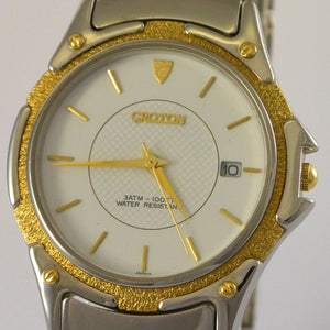 CROTON Herren-Armbanduhr / Quarz / Edelstahl - zum Teil 23 Karat vergoldet