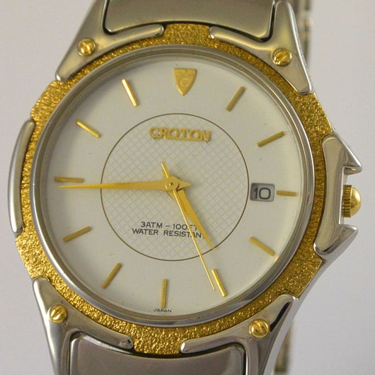 CROTON Herren-Armbanduhr / Quarz / Edelstahl - zum Teil 23 Karat vergoldet