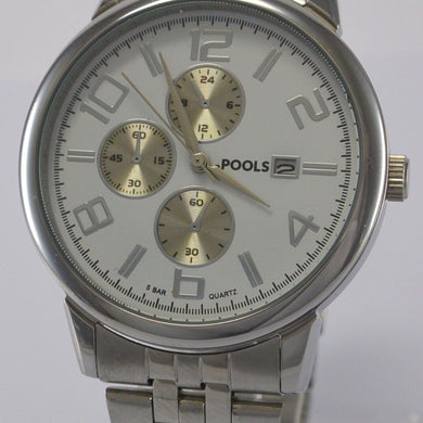 POOLS Uhr, 3136 Herrenarmbanduhr Chrono Look, Zifferblatt weiß