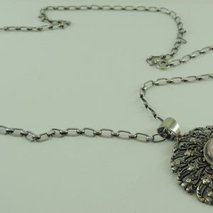 Vintage Damen 835er Silber Kette & 925er Silber Anhänger mit Rosenquarz