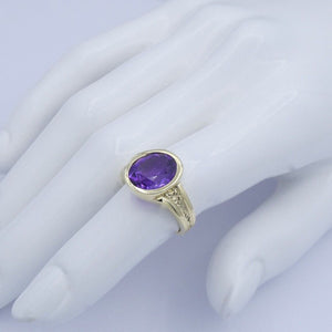 Vintage Damen Ring 585er 14 Karat Gelbgold mit Amethyst 55 17,5 mm Ø