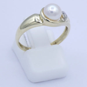 Damen Ring 333er K Gold mit Perle & Diamant - 56 17,8 mm Ø *