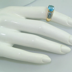 Damenring mit Aquamarin & Diamanten - 375er 9 K Gold 53 16,8 mm Ø *