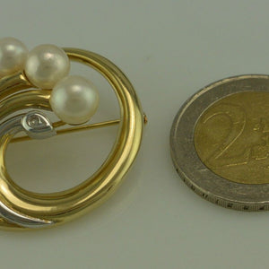 Vintage Brosche mit Brillanten & Perlen / 585er - 14 Karat Gold