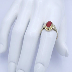 Vintage Damenring mit Koralle / 333er 8 K Gold - 61 19,4 mm Ø *