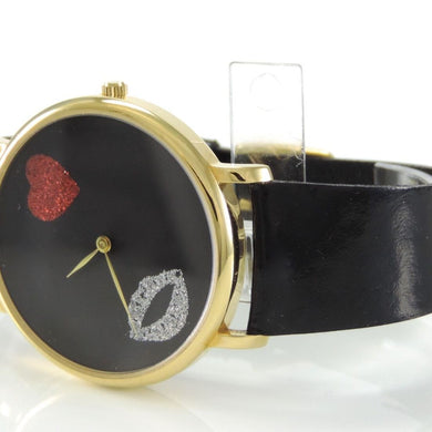 Damenuhr mit Herz / Quartz / Edelstahl vergoldet & Lederarmband / Regent