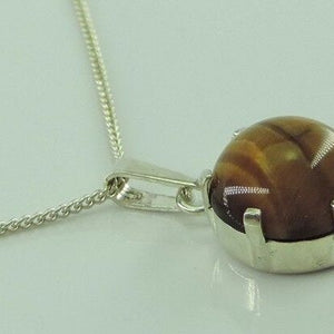 Vintage Damen Kette 800er Silber mit Tigerauge Anhänger 835er