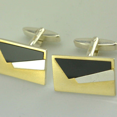 Manschettenknöpfe - 925 Silber „vergoldet & Onyx