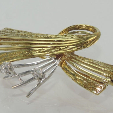 Vintage Brosche mit Diamanten ca. 0.05 ct / 585er 14 Karat Gold