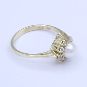 Vintage Damenring mit Perle & Zirkonia / 333er - 8 Karat Gold - 55 17,5 mm Ø