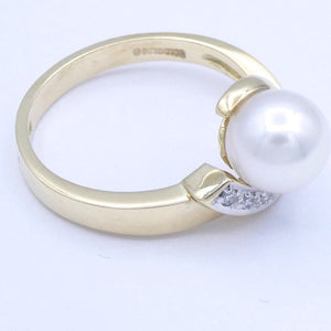 Damenring 585er 14 K Gold mit Perle & Diamanten - 56 17,8 mm Ø *