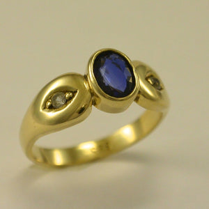 Vintage Damenring mit Diamant & Saphir / 585er 14 K Gold 54 17,2 mm Ø *