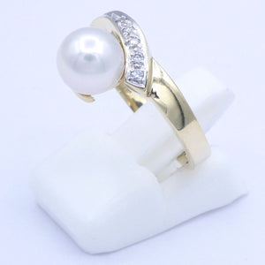Damenring 585er 14 K Gold mit Perle & Diamanten - 56 17,8 mm Ø *