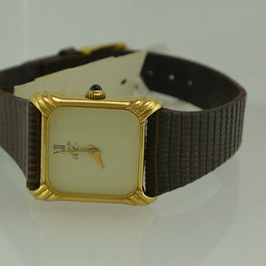 Zentra de Z / Damenuhr - vergoldet / Handaufzug / braunes Lederarmband