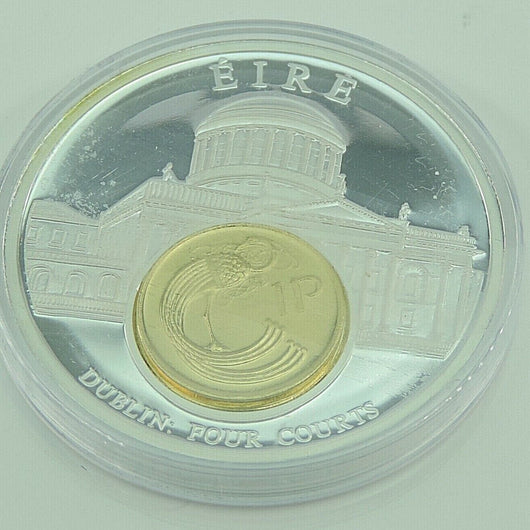 1993 Irland Eire Dublin Four Courts Münze 1P / vergoldet & versilbert