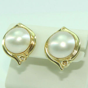 Ohrringe mit Perlenoptik & Diamanten / 585er - 14 Karat Gelbgold /ca. 0.12 ct.*
