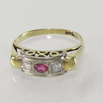 Vintage Damenring mit Diamant 0,20ct,&Turmalin 585er 14 K- 54 17,2 mm Ø *