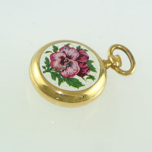 ROYAL Damen-Taschenuhr m Rosen-Motiv auf Rückseite / Handaufzug